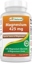 Best Naturals Magnesium 425 mg 180 capsule veggie - Alto assorbimento Magnesio Glycinate & Magnesio Ossido Chelato, Non OGM, Gluten Free Muscle Relax (180 Count (Pack of 1))