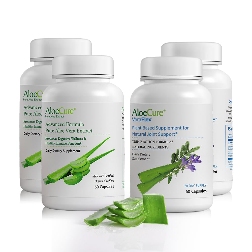 AloeCure Organic Aloe Vera Capsules Pack - 4 Pezzi - 2 x VeraFlex, 2 x Aloe Vera Capsule