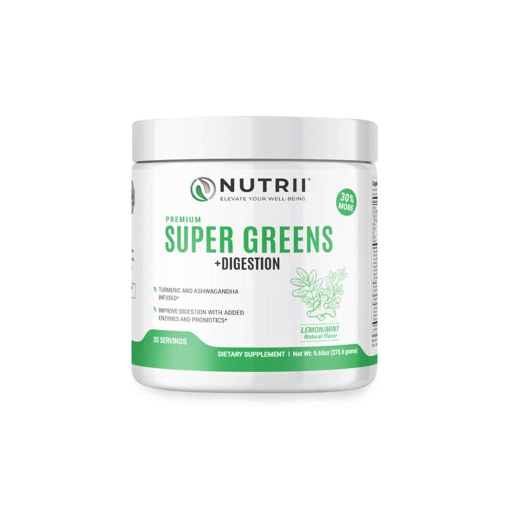 Polvere di superfood di immunità verde organica - Soothes Digestione, migliora la vitalità sana e l'energia. Formula di recitazione veloce con probiotici, enzimi, curcuma e Ashwagandha (30 Servings Lemon-Mint)