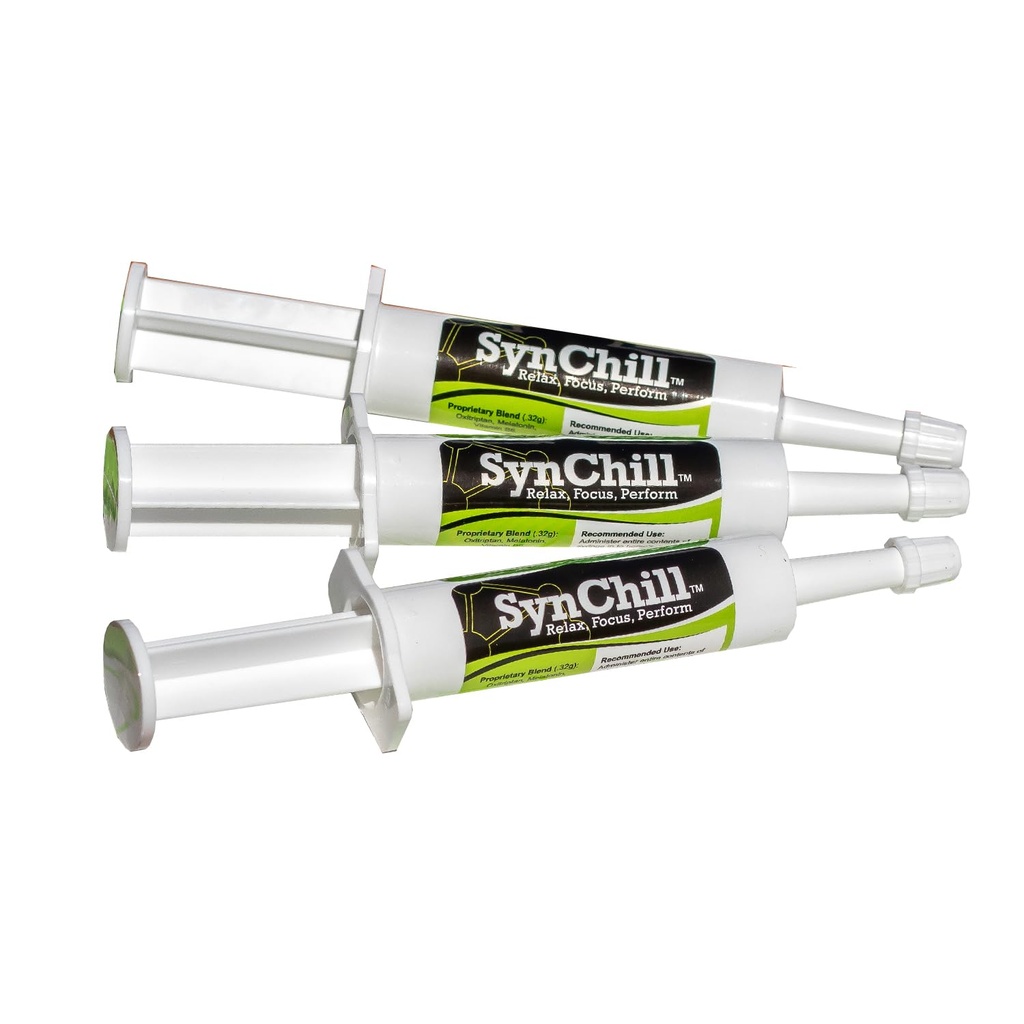 SynChill Oral Horse Calming Gel, 100% Natural & Nutritional Supplement, Lab Proven Results, Progettato per Focus & Performance, approvato da Olympic Professionals & Veterinarians, Made in USA - 3-Pack