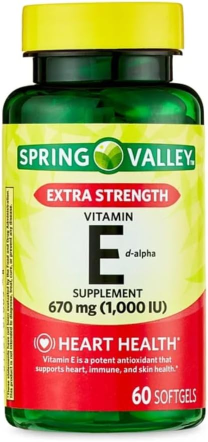 Vitamina E Extra Strength Vitamina E D-Alpha Spring Valley Softgels, 670 mg (1.000 UI), 60 Conte