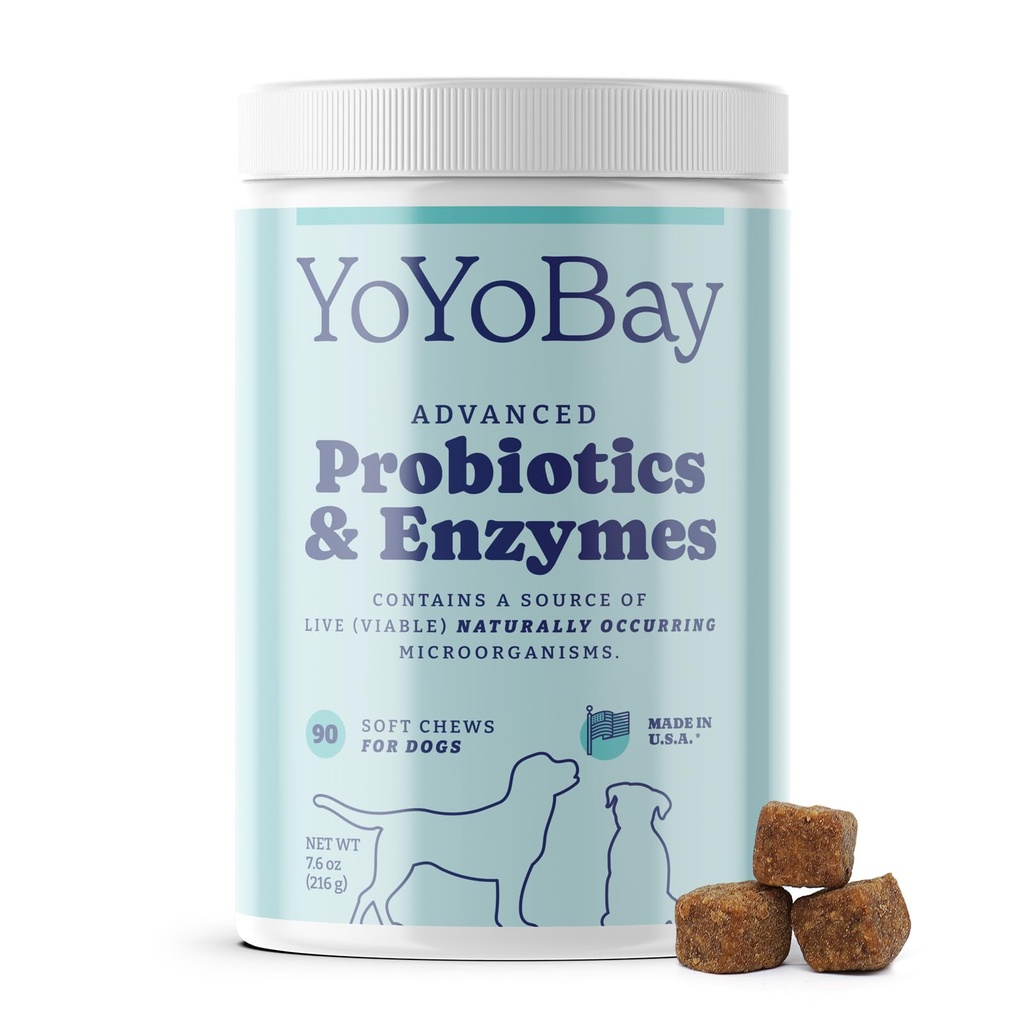 Probiotici per cani, probiotici per cani e enzimi digestivi, pre e probiotici oltre 1 miliardo di CFU, per la salute e la salute digestiva del fegato, equilibrio del lievito, supporto immunitario, 90 mucche