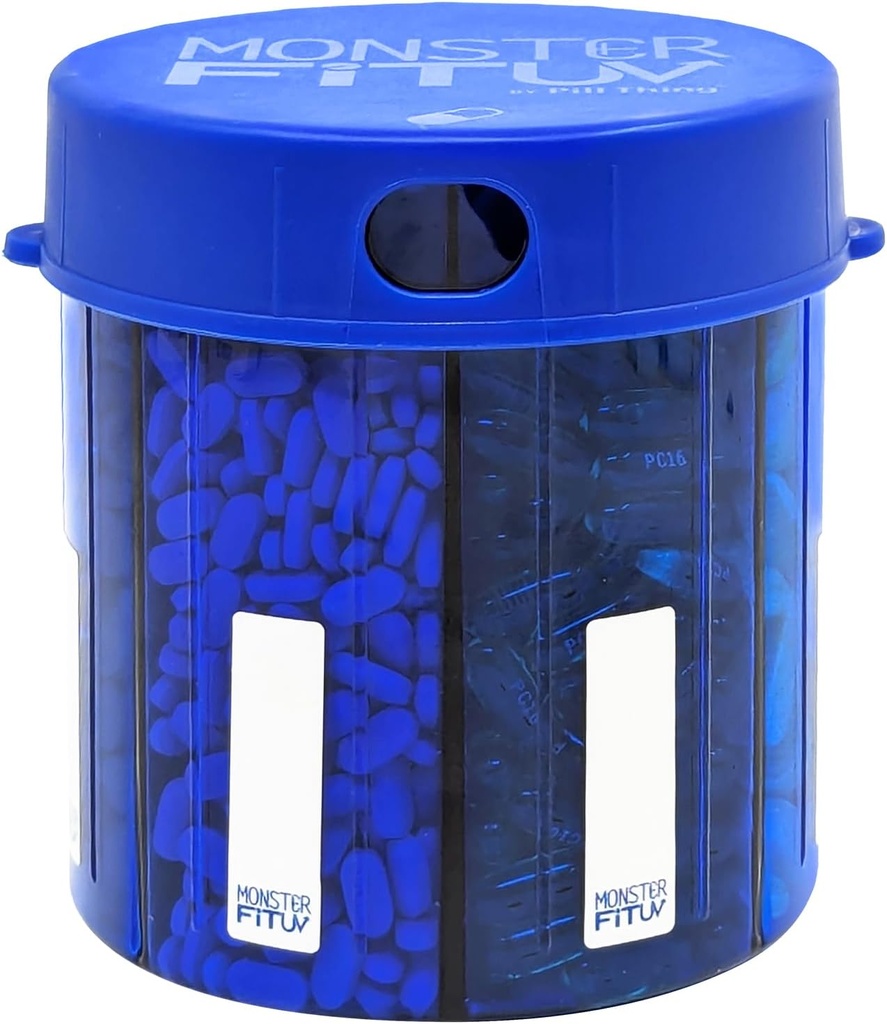 XL Supplemento Pill Dispenser Bottiglia, 7 Confronto, Etichette, Facile Aperto, Anti-Mixing, UV Protected Organizer, Extra Large Monthly Vitamin, Monster Fit Medication Holder (Cobalt Blue, Large)