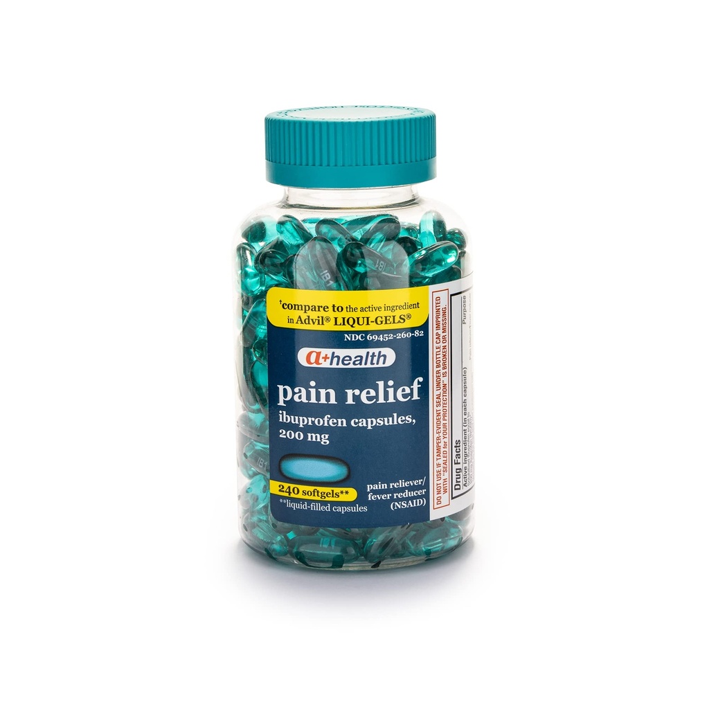 A+Health Ibuprofen 200 Mg Softgels, Riduttore di dolore/Fever (NSAID), 240 conte