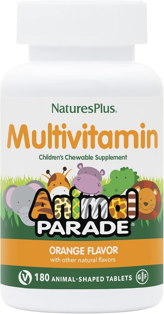 Natures Plus Animal Parade Children's Chewable Multivitamin - Arancione Flavor - 180 Tavole Animal-Shaped - Promuove la salute e il benessere - Vegetariano, Gluten Free - 90 Serve