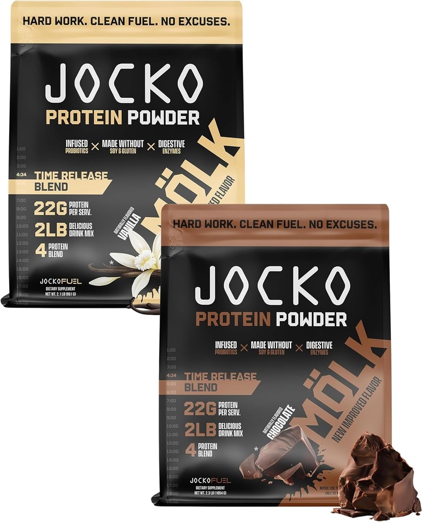 Jocko Fuel Protein 2 Pack Bundle - Jocko Mölk Chocolate + Vanilla (2 Sapori) (2lb Ogni)