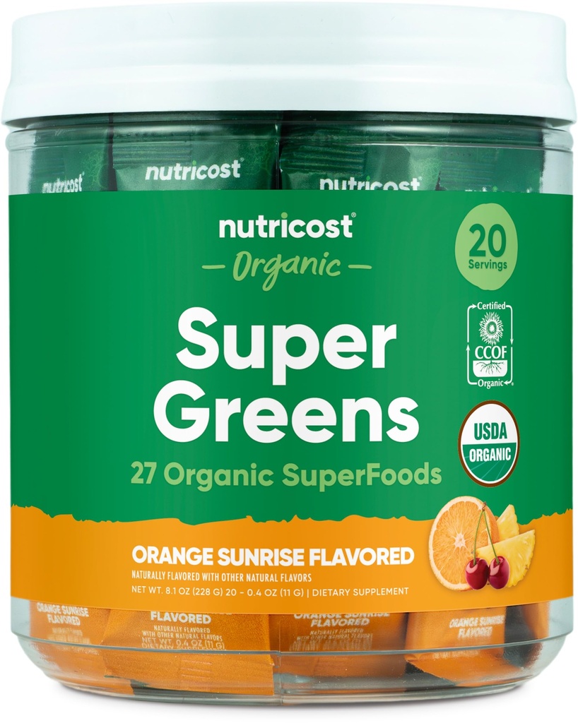 Nutricost Organic Super Greens (Orange Sunrise Flavored) 20 Stickpacks - Senza glutine, Non OGM