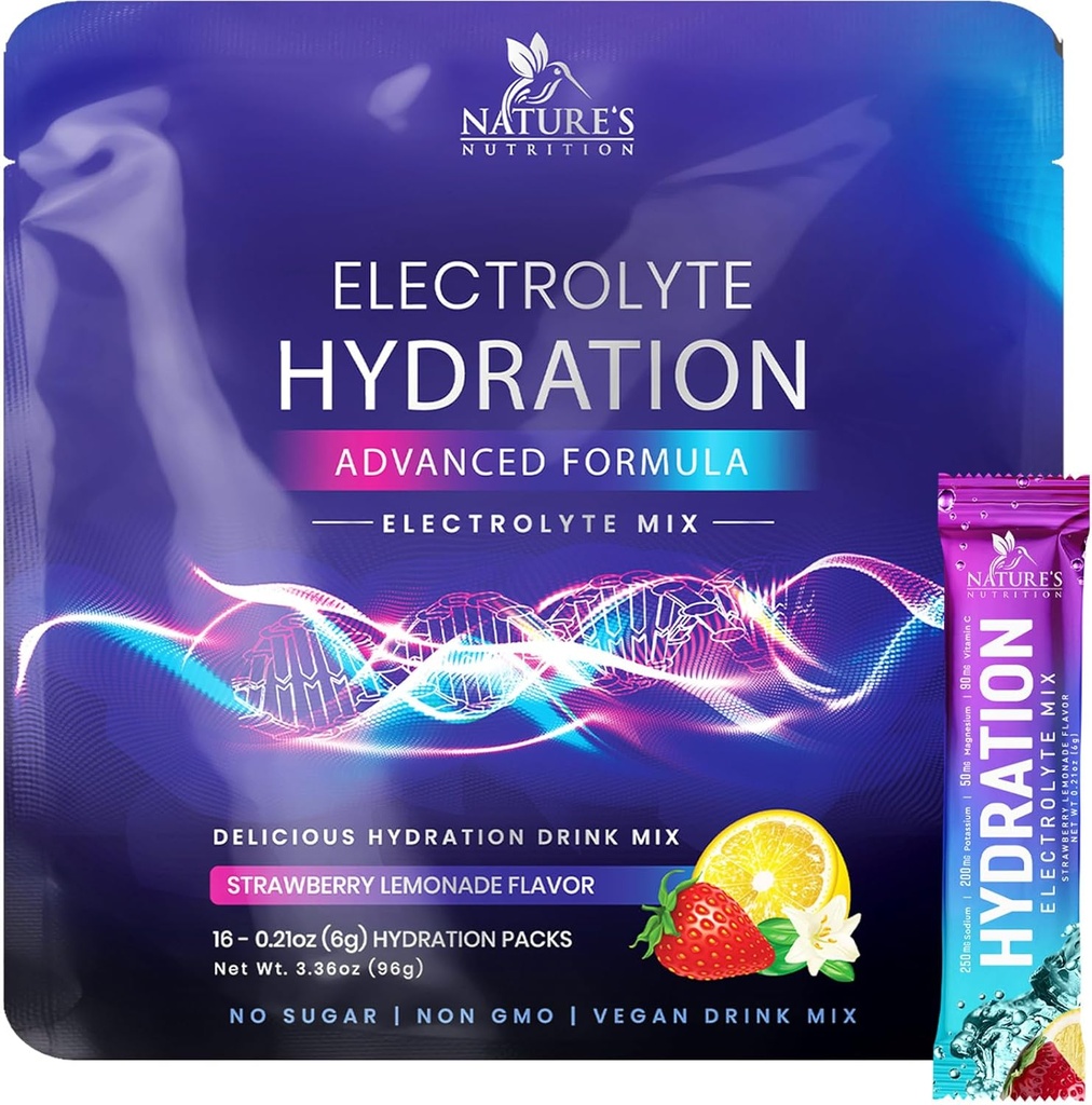 Imballaggio di idratazione degli elettroliti - Polvere di recupero del Keto con potassio, magnesio, sodio, zinco e vitamina C, senza zucchero, miscela di bevanda liquida dell'elettrolita dell'idratazione, Vegan, limone di fragola (16 Pack)
