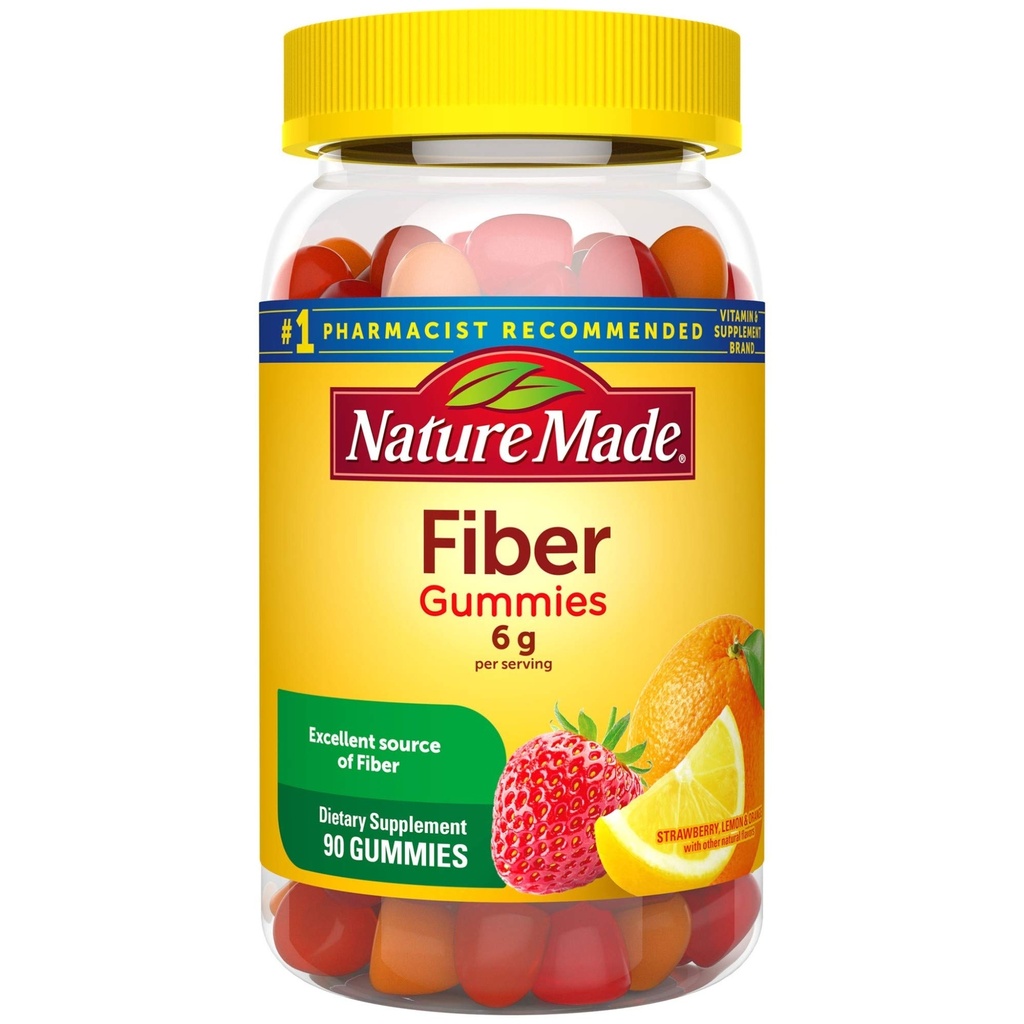 Natura Made Fiber 6 g, Integratore alimentare per il supporto sanitario digestivo, 90 Gummies fibra, 30 giorni di alimentazione