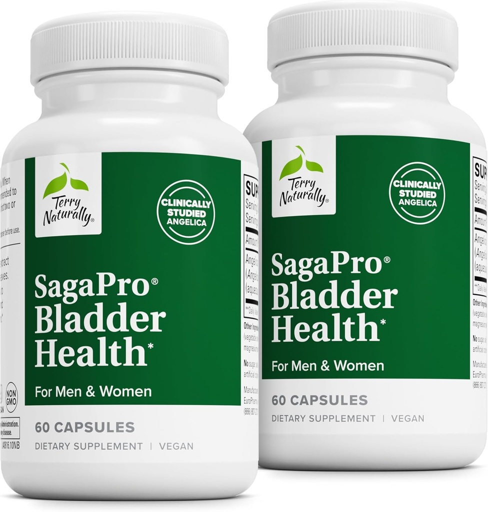 Terry Naturally SagePro Bladder - Integratore di supporto della vescica - Integratore alimentare con Estratto di foglie di Angelica - Capsule vegani per aiutare la funzione del tratto urinario e la salute - 60 capsule (Pack of 2)