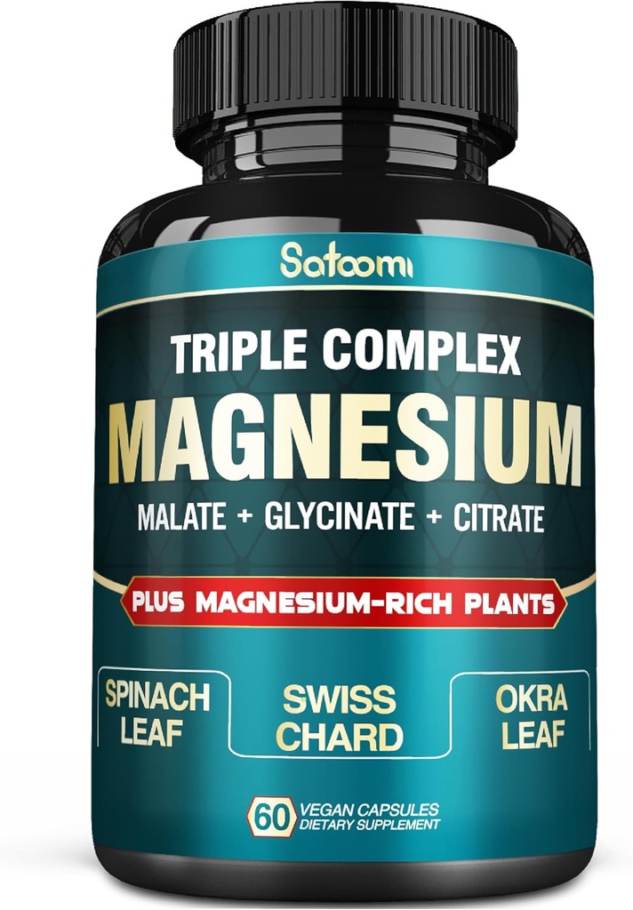 Pure Magnesio Glycinate 500mg Capsule - Alta Assorbimento con Triplo Magnesio Supplemento Complesso con Glycinate, Malate, Citrato - Cuore di Supporto, Giunto & Cervello - 60 Pillole Vegane