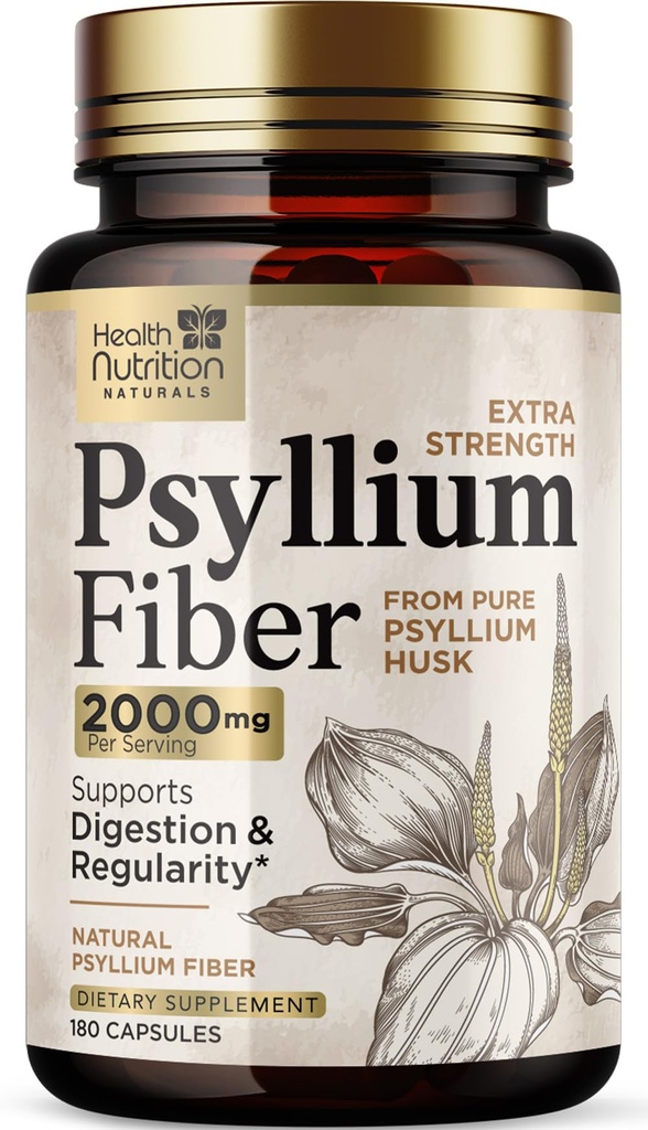 Psyllium Husk Capsule 1500 mg - Pillole Natural Fiber Supplement, Digestione quotidiana, Salute del colon, & Supporto di regolarità, Tappi di polvere Psyllium Husks basati sulle piante, Vegan, Non OGM - 180 capsule vegetali