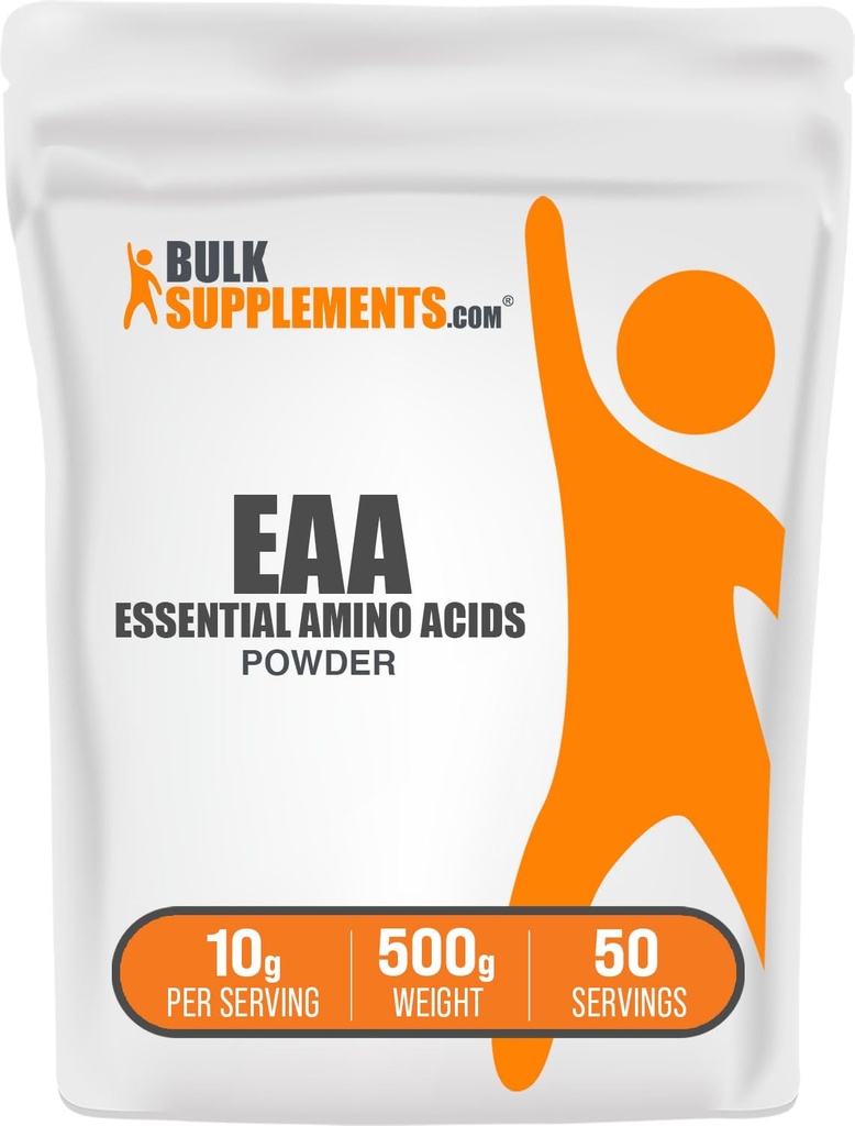 BulkSupplements.com Polvere di aminoacidi essenziali - Supplemento di aminoacidi essenziali, polvere di EAA - senza aroma e senza glutine, 10g per porzione, 500g (1.1 lbs) (pacchetto di 1)