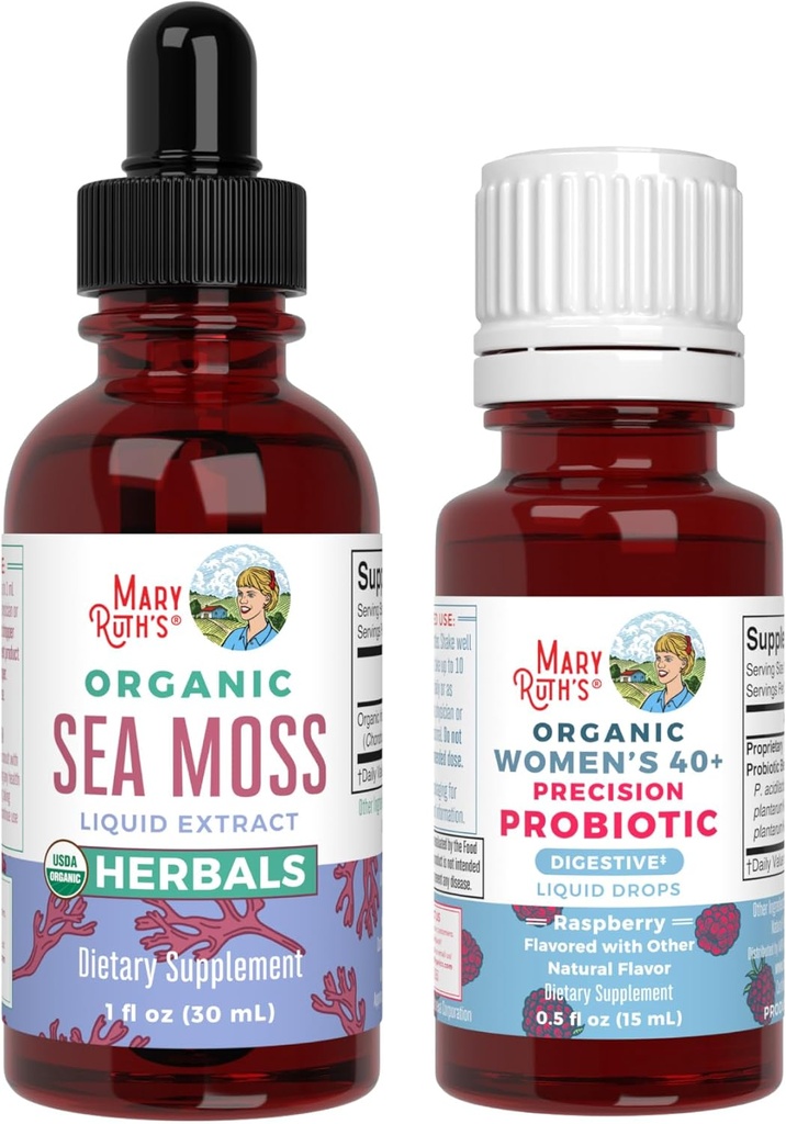 MaryRuth Organics Probiotic Digestion (Raspberry) per le donne 40+ & Sea Moss Drops | USDA Organic, Clean Label Project Verified® | Vitamine per Gut Salute e Immunità | Vegan, Non OGM, Gluten Free