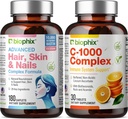 Capelli per capelli e unghie Complesso 180 con 10000 mcg Biotina - Vitamina C-1000 30 Gratuita - Multivitaminico Supporta Grandi Unghie Bellissimi Capelli Invecchiamento sano