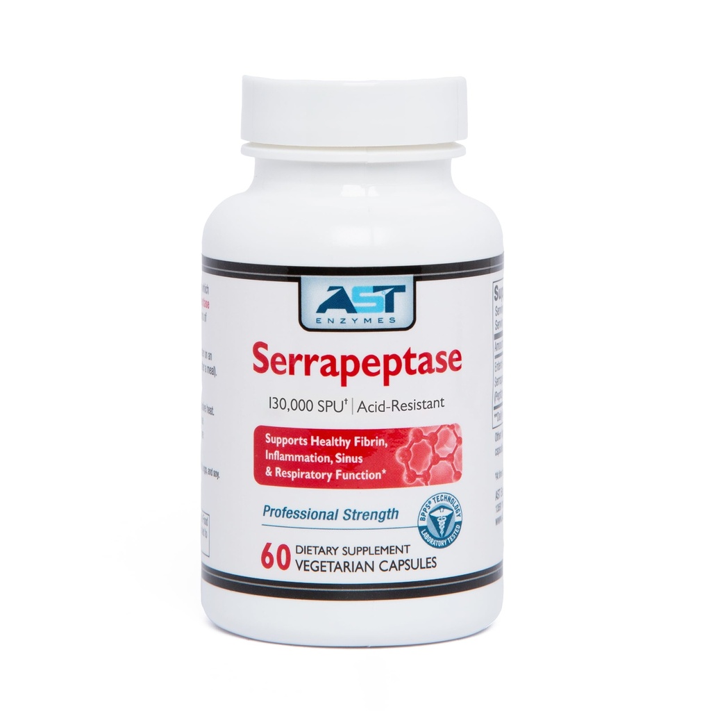 AST Enzymes Serrapeptase 130.000 SPU – 60 capsule vegetariane – Premium Natural Systemic Enzymes –Acid-Resistant Serrapeptase