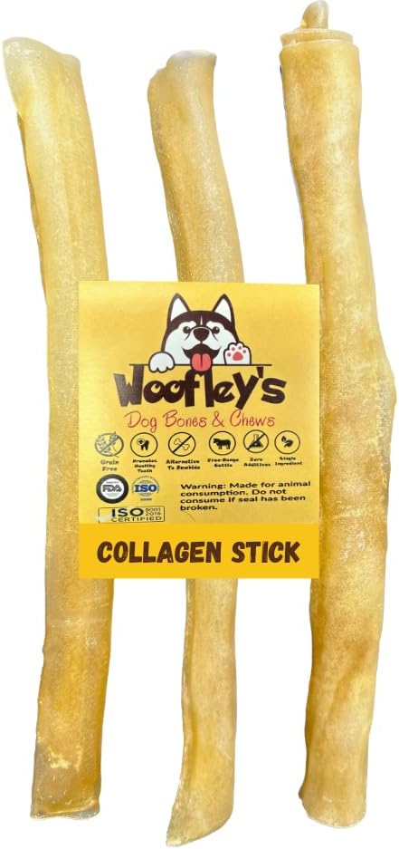 Stick di collagene puro da 12 pollici di Woofley per cani (3 conte) - Cuciture per cani di medie e grandi dimensioni - Bully Stick Rawhide alternativa