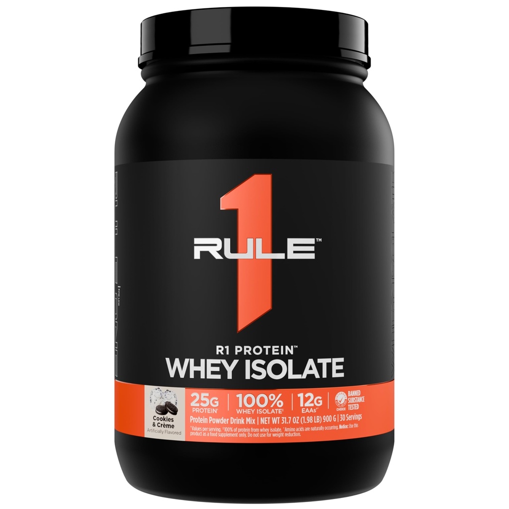 Regola 1 R1 Proteine Isolato di siero - con 25g Proteine & 6g BCAA Esclusivamente da fonti isolate e idrolizzate per il recupero di allenamento (2 Pounds*, Cookies & Crème)