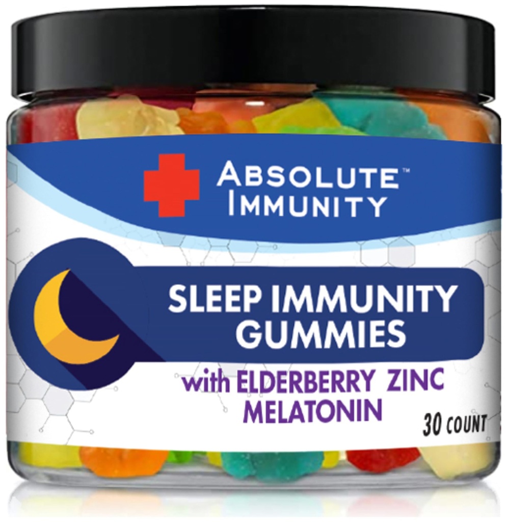 Immunità assoluta- Zinco e Gelatina di Sonno di Elderberry con Melatonina, 100% Droghe Free Sleep Aid, Supporto del sistema immunitario, Adulti e Bambini 30ct
