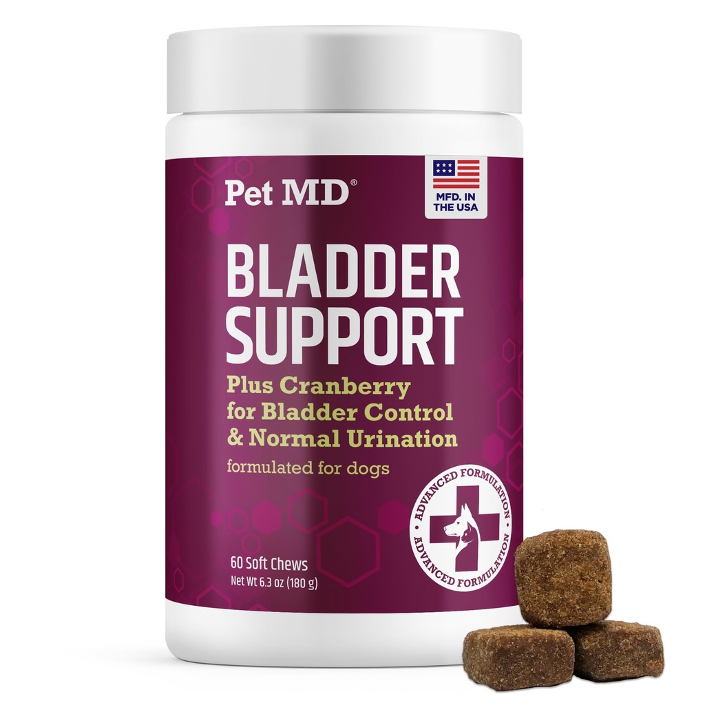 Pet supporto della vescica MD Plus Cranberry per cani - controllo della vescica di supporto e salute del tratto urinario - aiuto alleviare il cane UTI & incontinenza - Wild Yam Root & Cranberry Bladder Bites per cani - 60 ct