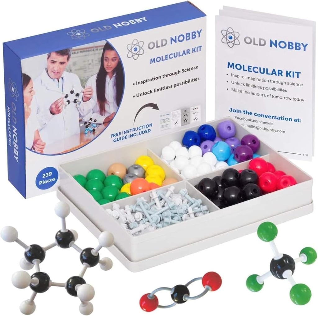 Lezioni in Chimica Modello Kit - Old Nobby 240 Pc Set Molecolare Chimica Organica per Studenti - Kit Modello Molecolare Completa per STEM, Visualizzazione Atomi, Obbligazioni e Strutture