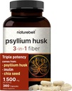 NatureBell Psyllium Husk Fiber Supplement, 1.500mg Per Serving, 360 Capsule | con Inulin & Chia Seed | Fibra Solubile Organica per la Salute Digestiva & Gut | Plant-Based, Non-GMO, Senza Glutine