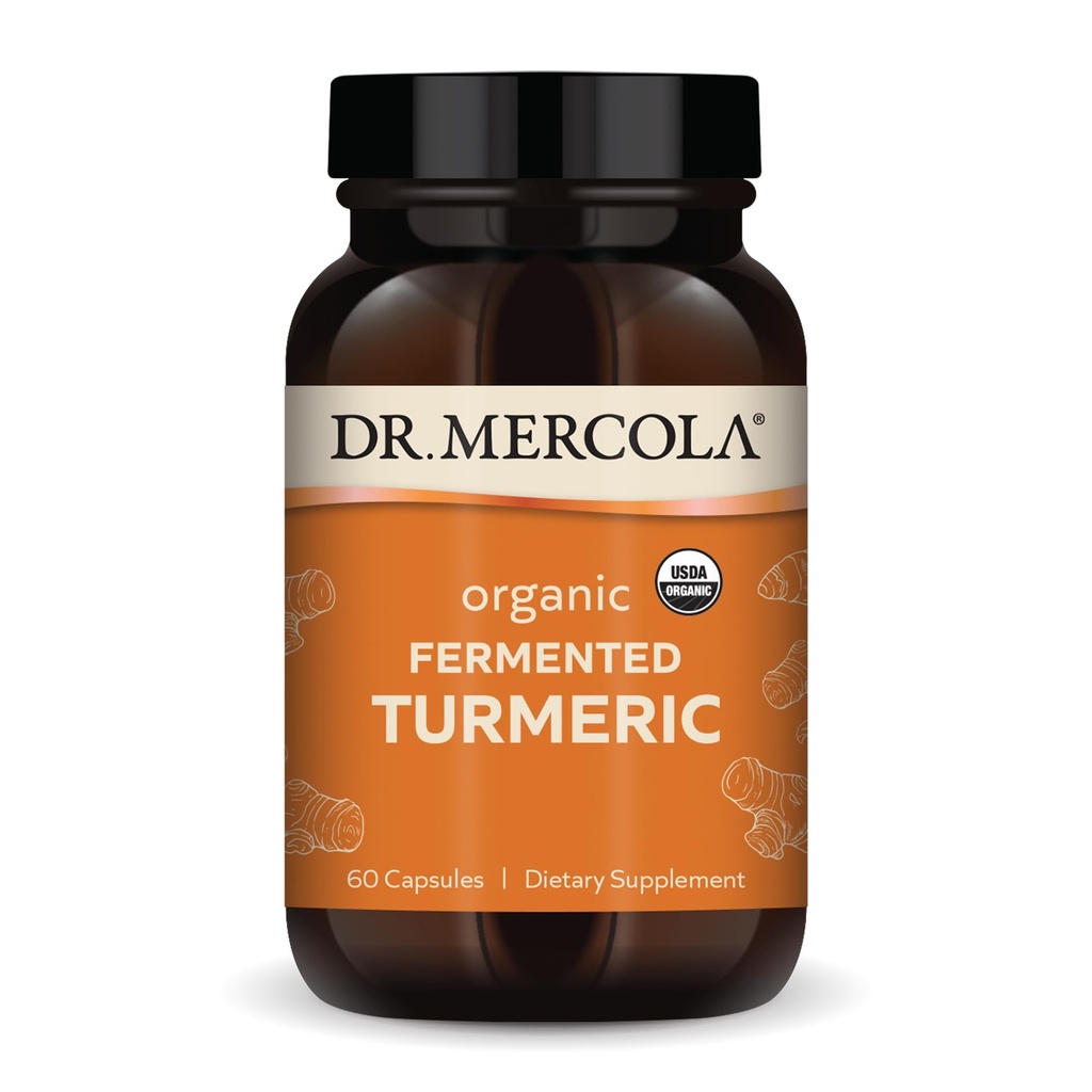 Dr. Mercola Organic Fermented Turmeric - 370 mg Turmerico Fermentato - Curcuminoidi ad alta biodisponibilità - USDA Organic, Non OGM, Gluten-Free & Soy-Free - 60 capsule (30 Servings)
