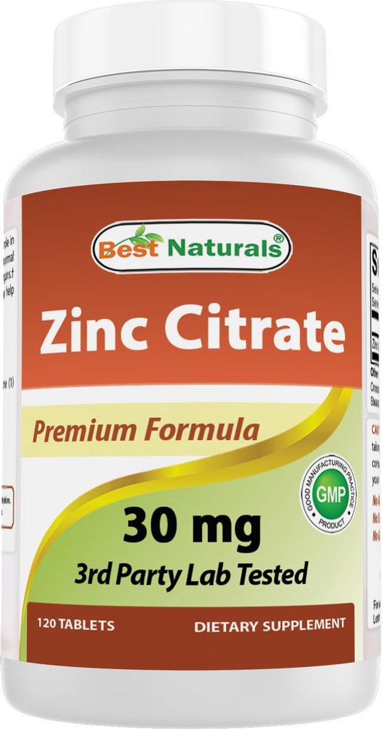 Migliori naturali Zinc 30mg Integratori (come Citrato di Zinco) - Vitamine di zinco per Adulti Supporto Immune - 120 compresse (120 conteggio (Pacchetto di 1))