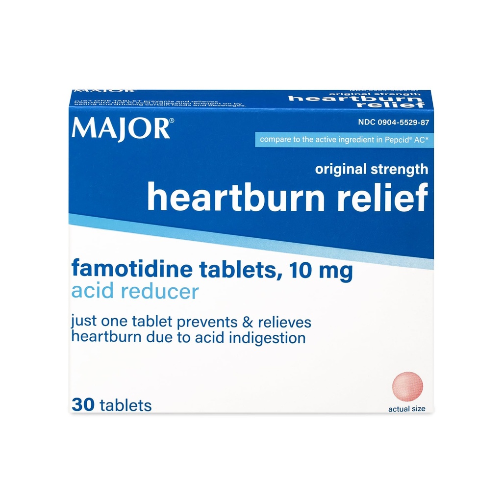 MAJOR Rilievo di bruciore di resistenza originale - Tavole di Famotidina, 10 mg - Riduttore di acido - 30 compresse (1-Pack)