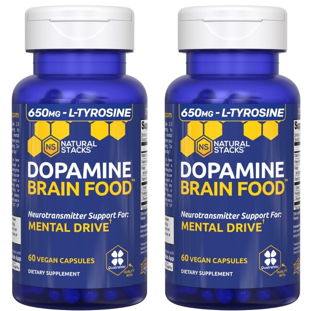 Dopamine Brain Food - 650mg L-Tyrosine Supplement - Dopamine Supplemento per Focus & Mental Drive - Supporta energia mentale - Neurotrasmettitore Supporto con Vitamine B - 120 capsule