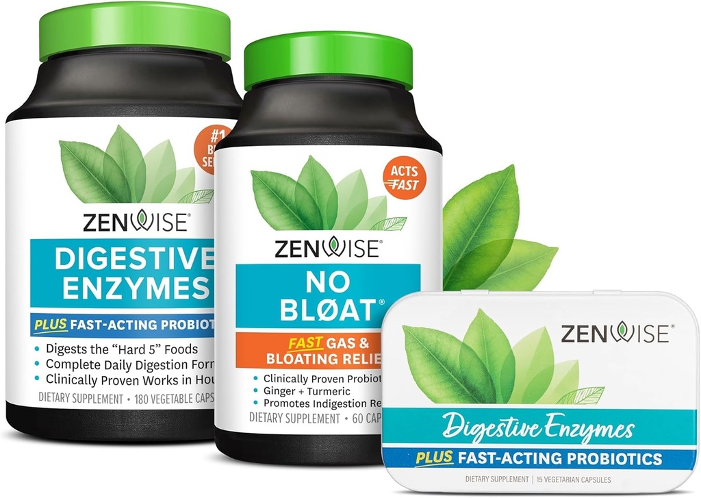 Zenwise salute enzimi digestivi, nessun Bloat, e Free Travel Tin con probiotici per la salute digestiva e del fegato | Bloating Relief per le donne e gli uomini