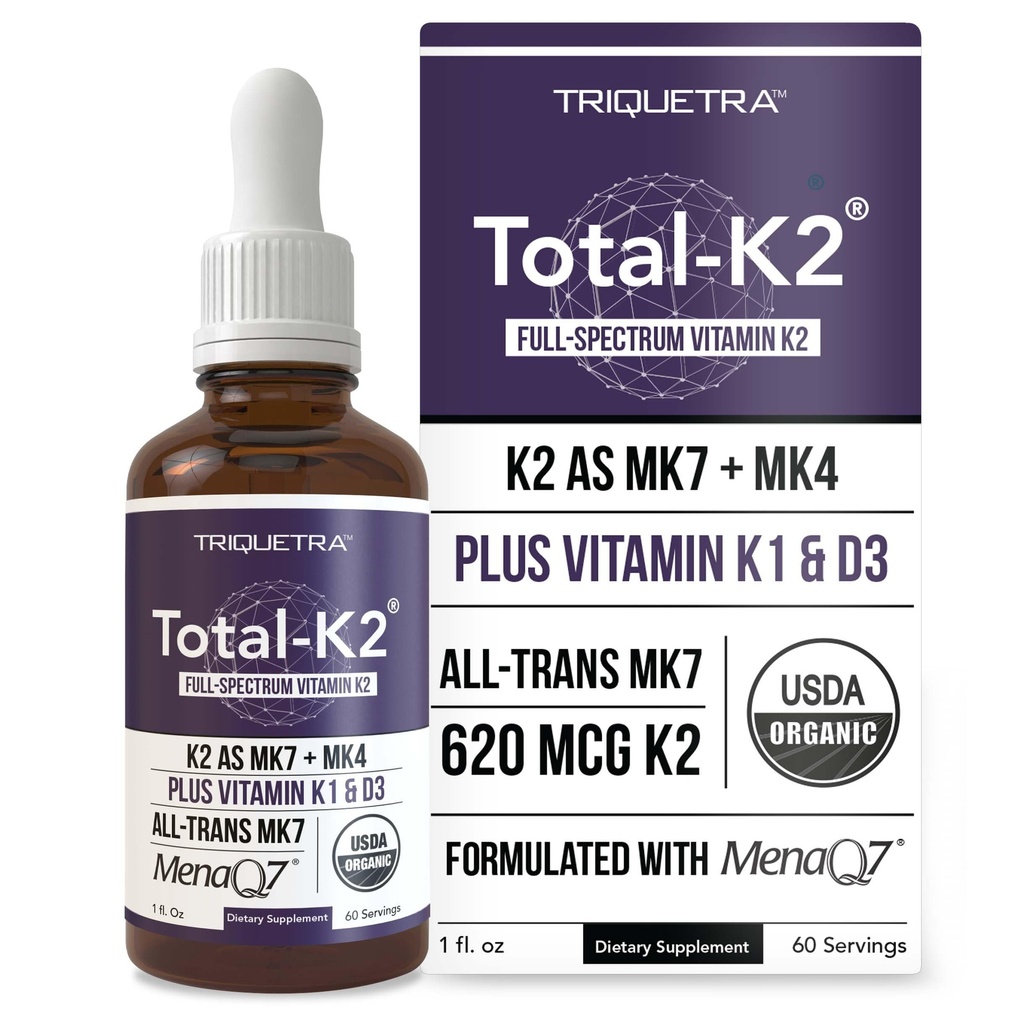 Totale K2® | Vitamina K2 come MK7 & MK4 | Plus K1 & Vitamin D3 Cofattore - 620 mcg K2 per Serving - All-Trans MK7 da MenaQ7® - Vitamina Full-Spectrum K - Vegan, Organic Certified (Liquid 1 oz)