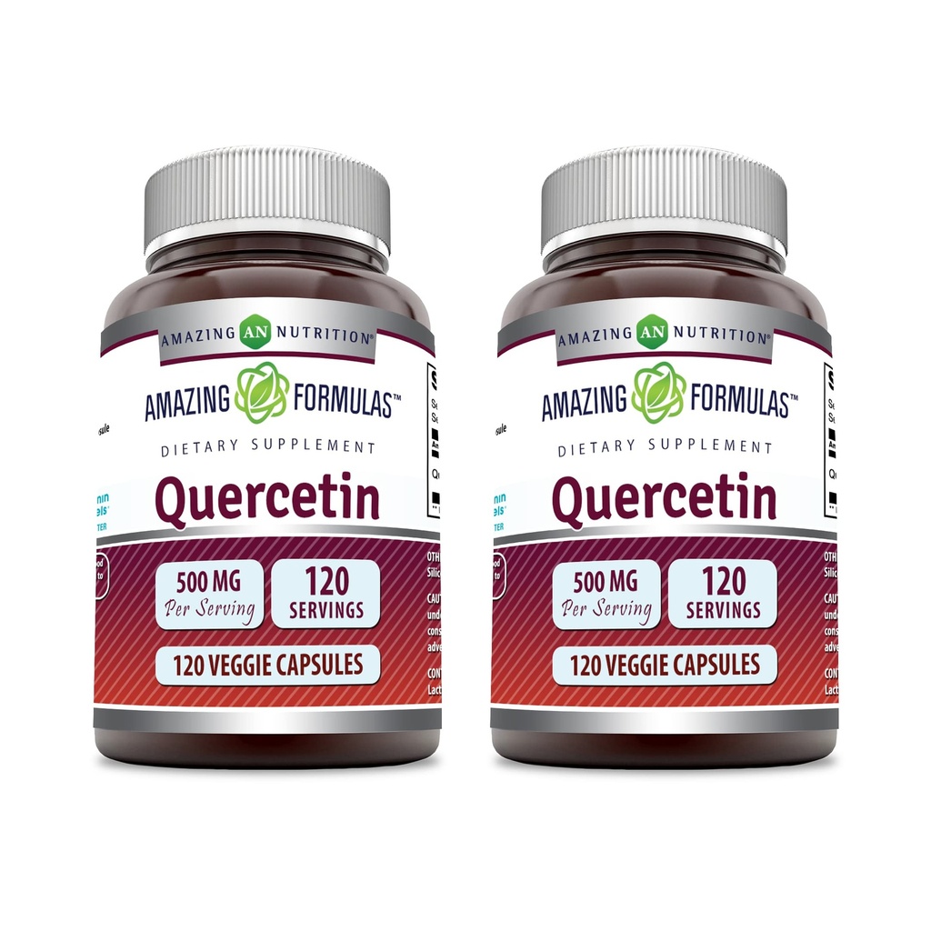 Incredibile formulas Quercetin 500mg Veggie Capsule Supplemento | Non OGM | Gluten Free | Supporti Salute &amp; Benessere (120 Count | 2 Pack)