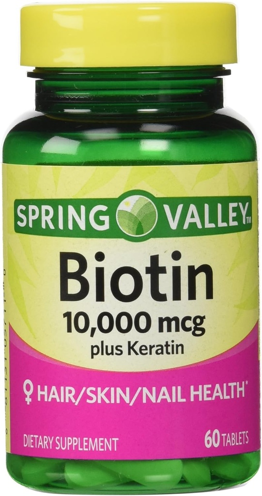 Integratore alimentare della Biotina della Valle di Primavera, 10.000 Mg con 100 Mg Keratin, 60 compresse