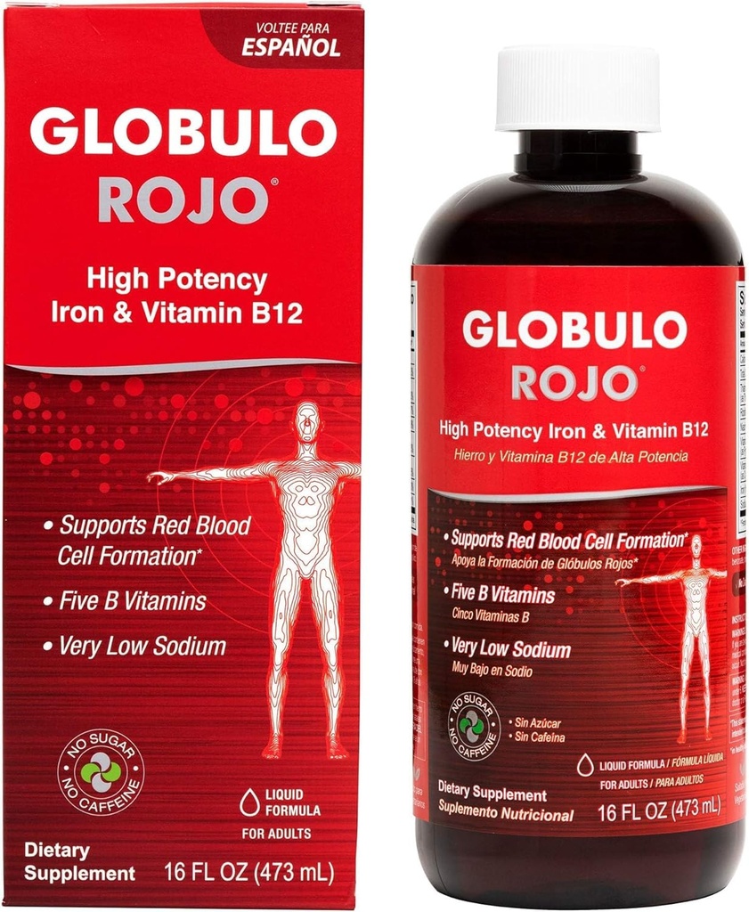 Globulo Rojo Ferro Supplemento - Integratore Dietetico Liquido con Alta Potenza Ferro & B Vitamine (Vegan) (1 Confezione)