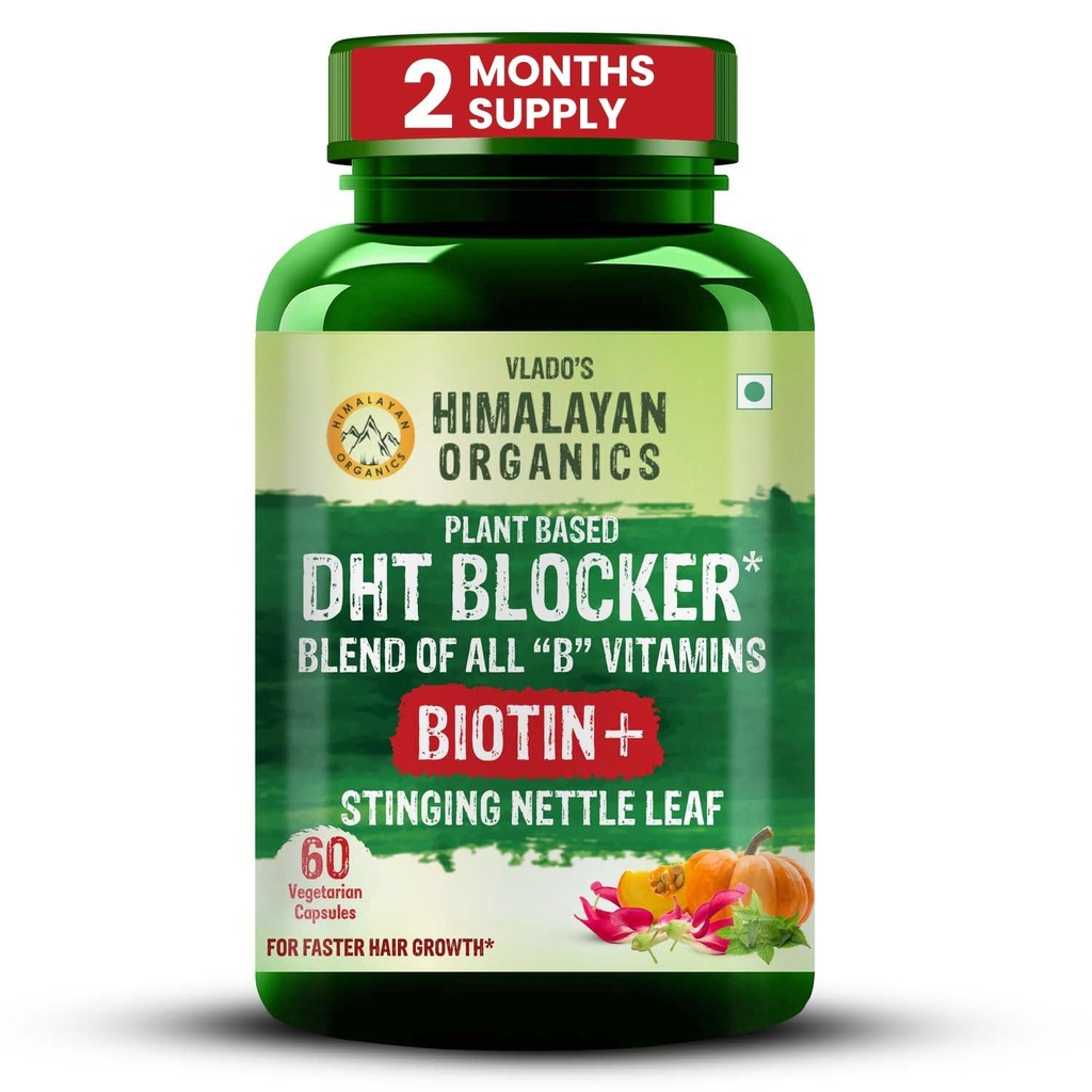 Himalayan Organics Plant-Based DHT Blocker con la bontà delle foglie di ortica | promuove la crescita dei capelli | Per gli uomini e le donne - 60 capsule di veg