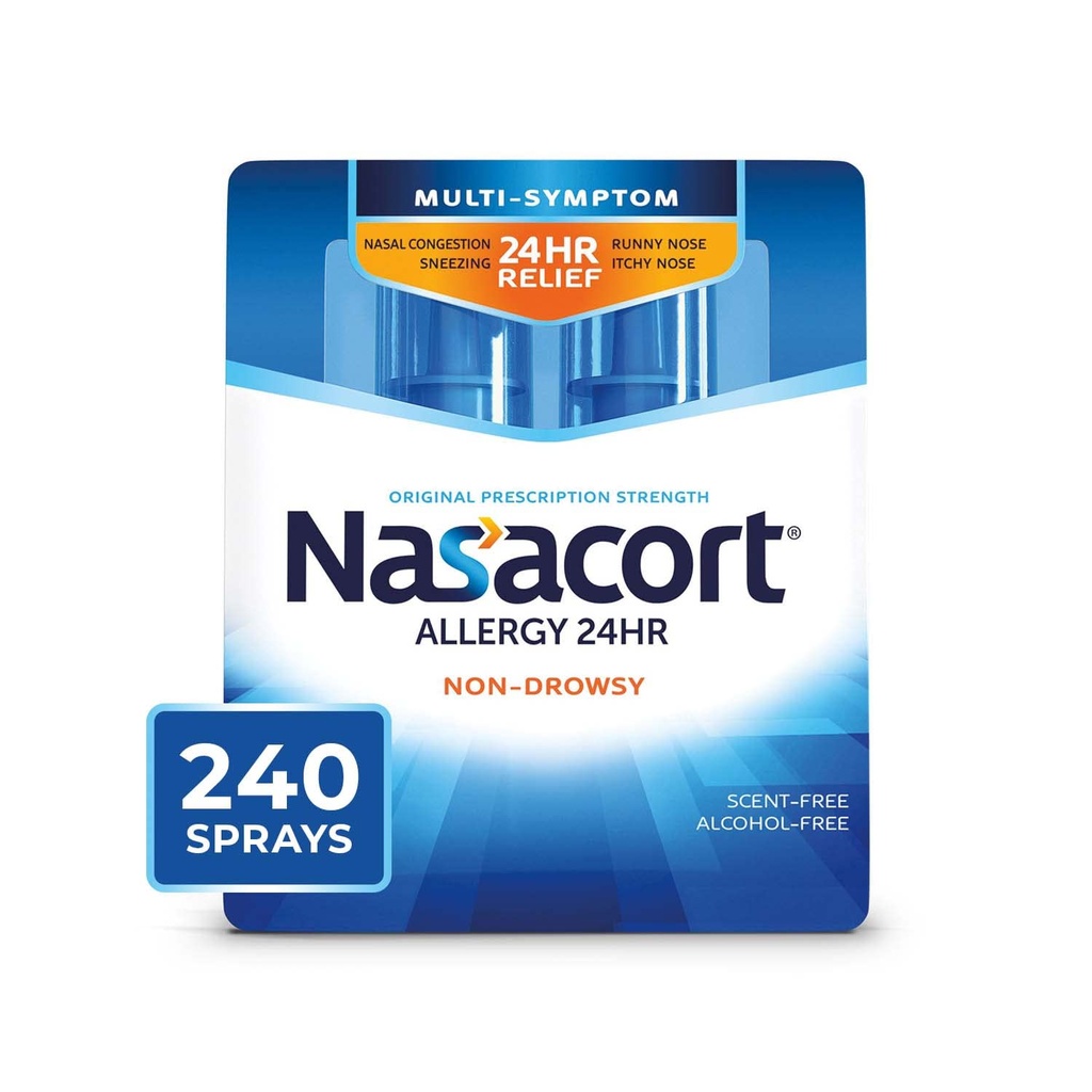 Nasacort 24HR Allergy spray nasale per adulti, Non-drowsy & Alcohol Free, 240 Spray, 0.57 fl.oz. 2Ct