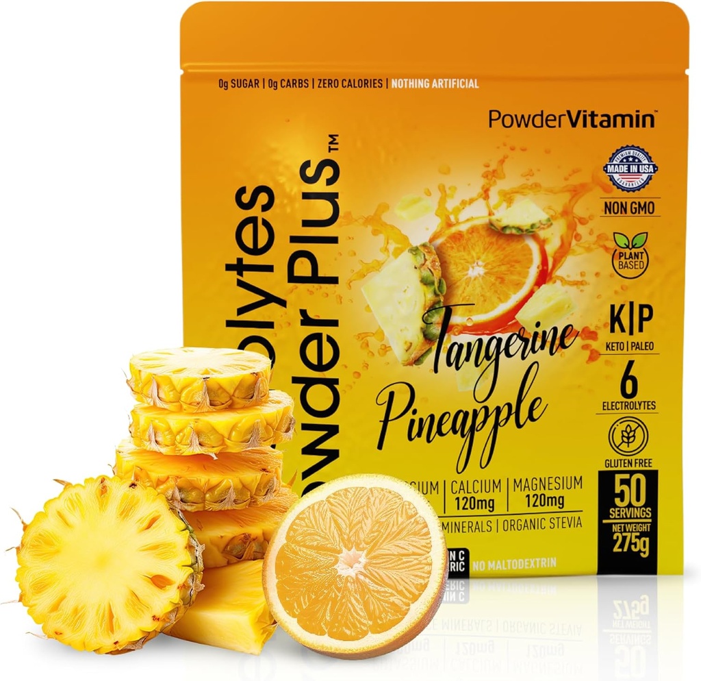 PolvereVitamin Electrolytes Powder Plus (50 Servings) Tangerine Ananas Electrolyte Powder 0 Calorie Keto, 0 Zucchero, No Maltodextrin, 1000mg Potassium, 120mg Calcium, 120mg Magnesio, Polvere di idratazione