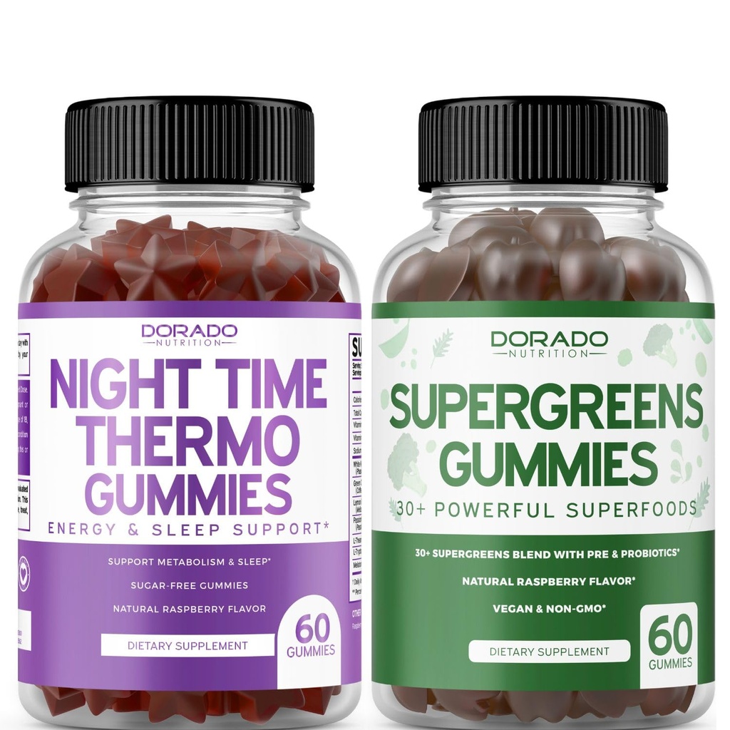 Notte tempo Fat Burner Gummies (60 Conte) - Perdita di peso & Metabolismo Zucchero-Free Melatonina Supplemento e Supergreens Gummies (60 Conte) - Greens Supplements Immunity Support - Non OGM & USA Made