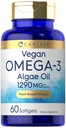 Carlyle Vegan Omega 3 Supplemento | 1290 mg | 60 Softgels | Plant Based | Non OGM & Gluten Free | from Algae Oil
