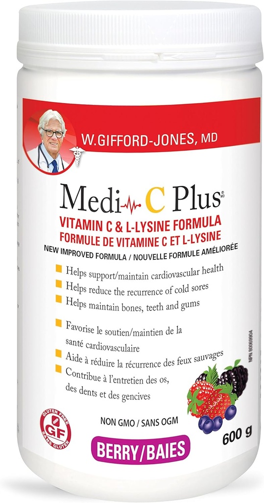 Dr. Gifford-jones Preferito Nutrizione Medi-C Plus Vitamina C & L-lysine Formula Aroma di Berry 600g