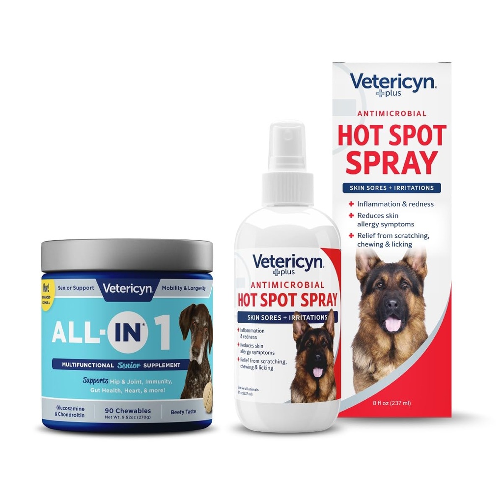Vetericyn All-in 1 Multifunzionale Senior Dog Supplemento con Glucosamina e Vetericyn Plus Spruzzo caldo Spot