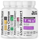 Giovani & Tonic 4X Body Detox e Cleanse per le donne e gli uomini con il supporto del fegato, rene e colon Cleanse e CandEase Matrix. 180 pillole
