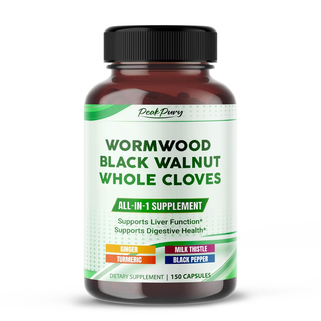 All-in-1 Wormwood Black Walnut Whole Cloves Ginger - Supporta la salute del fegato e aiuta la digestione - Made in the USA -150 Capsule