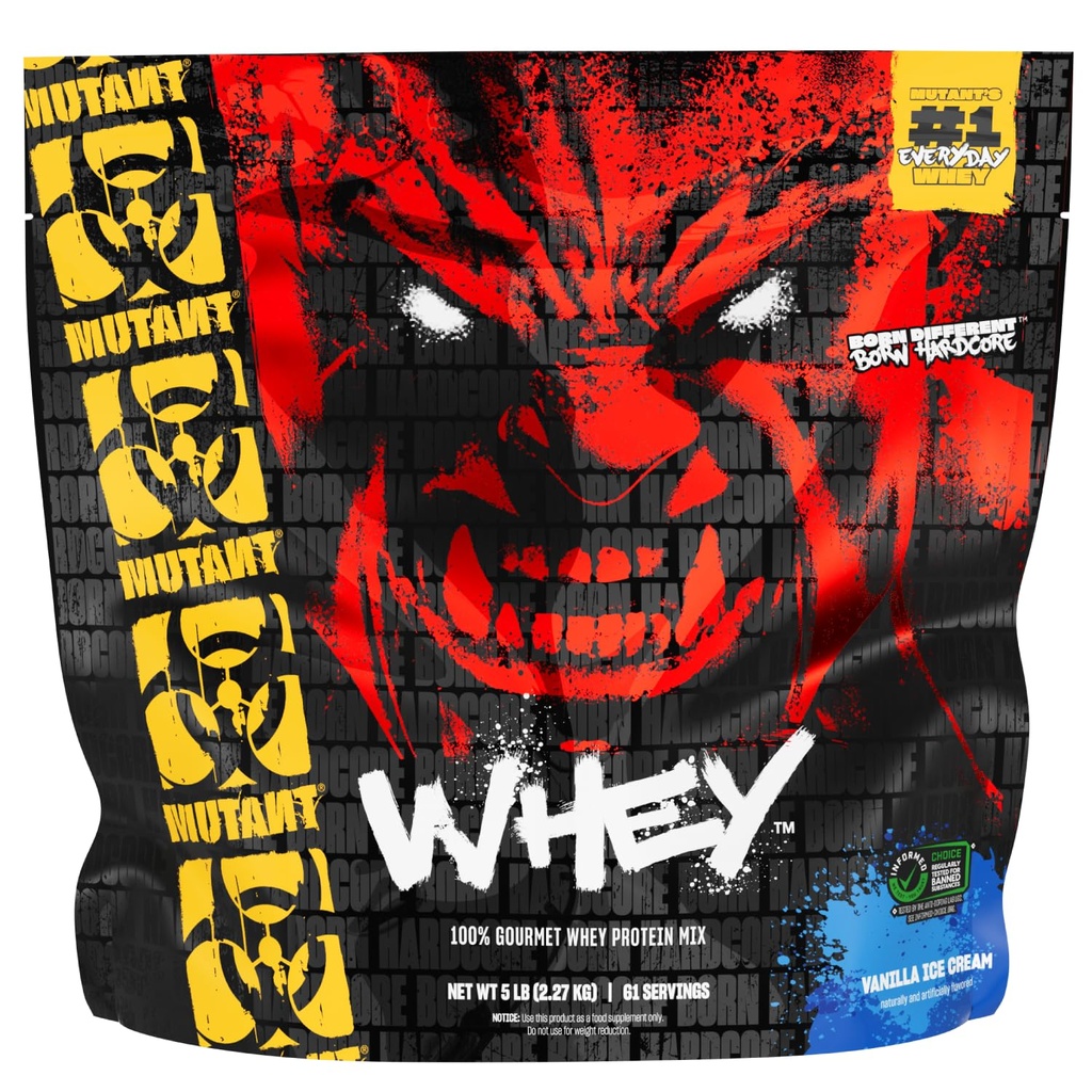 Mutant Whey – 100% Whey Protein Powder Shake, Gusto Gourmet, 22g di Proteine, Assorbimento Veloce, Facile Digestione, 5lbs - Vanilla Ice Cream