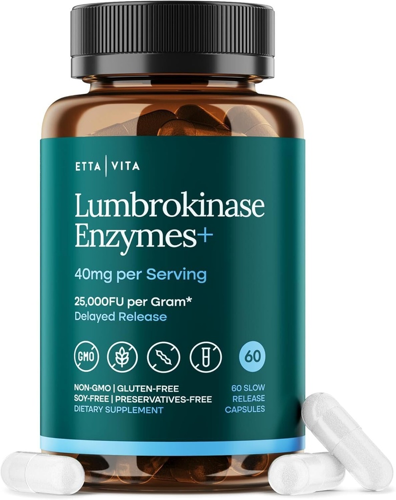 Potente Lumbrokinase Supplemento 40mg/Serving (Attività massima - 800.000 unità) - Lumbrokinase Enzymes Capsule per il supporto energetico, Digestione, Detox, Cognizione & Gut Health - simili a Nattokinase