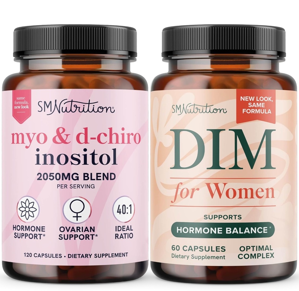 SMNutrition Integratore DIM femminile & Myo-Inositol & D-Chiro Inositol | Bundle bilancia ormone con 40:1 Ratio (30 Serve) e 250mg DIM Supplemento per il complesso femminile (60 Serve)