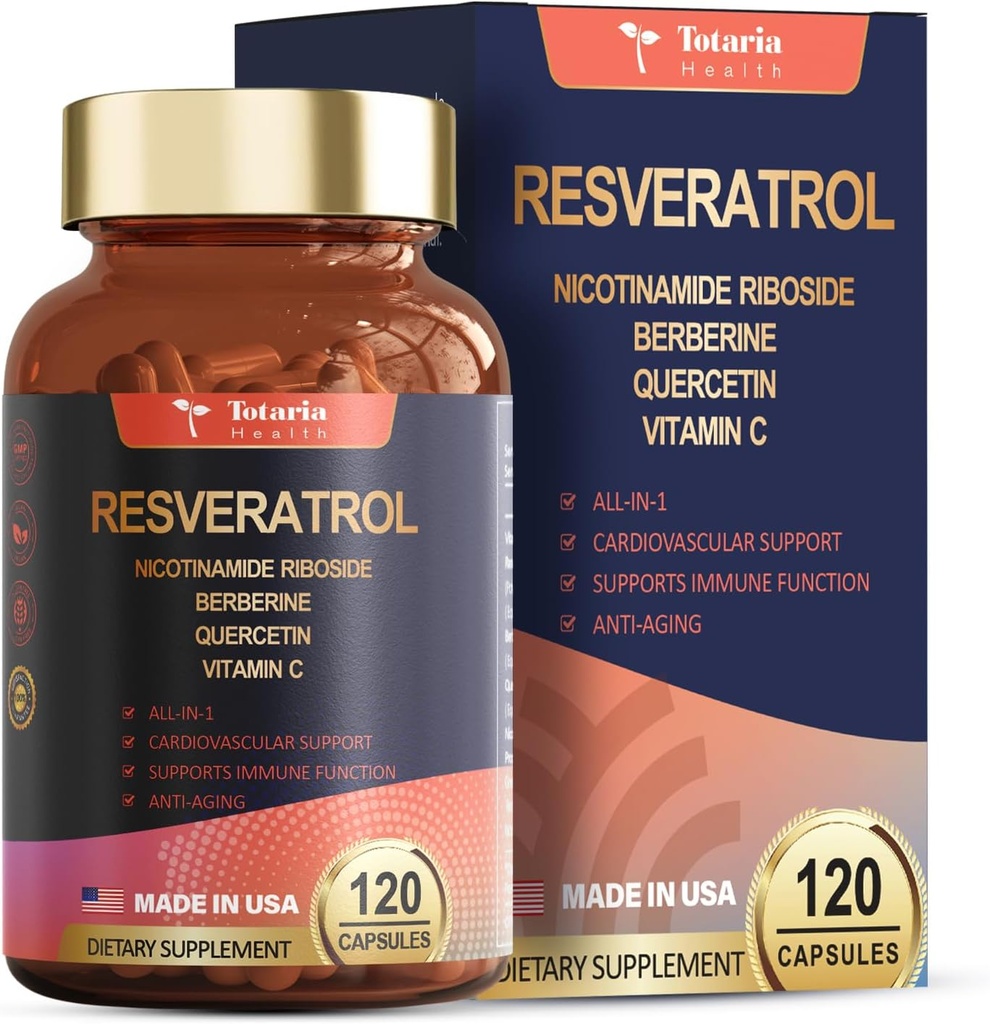 Integratore di resveratrolo con la berbina Quercetin Estratto di tè verde estratto di semi di semi di polifenolo supplemento antiossidante Antiossidante & supporto di salute del cuore 120 capsule