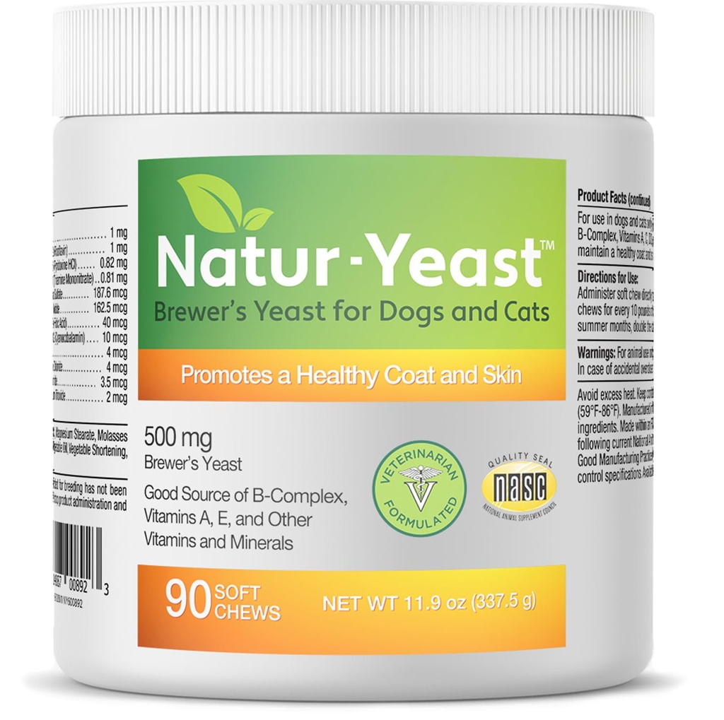 Green Pets Organics Natur-Yeast Brewer's Yeast for Dogs and Cats - Supporta il sistema immunitario e la digestione, promuove la pelle sana & un cappotto lucido, 90 Soft Chews