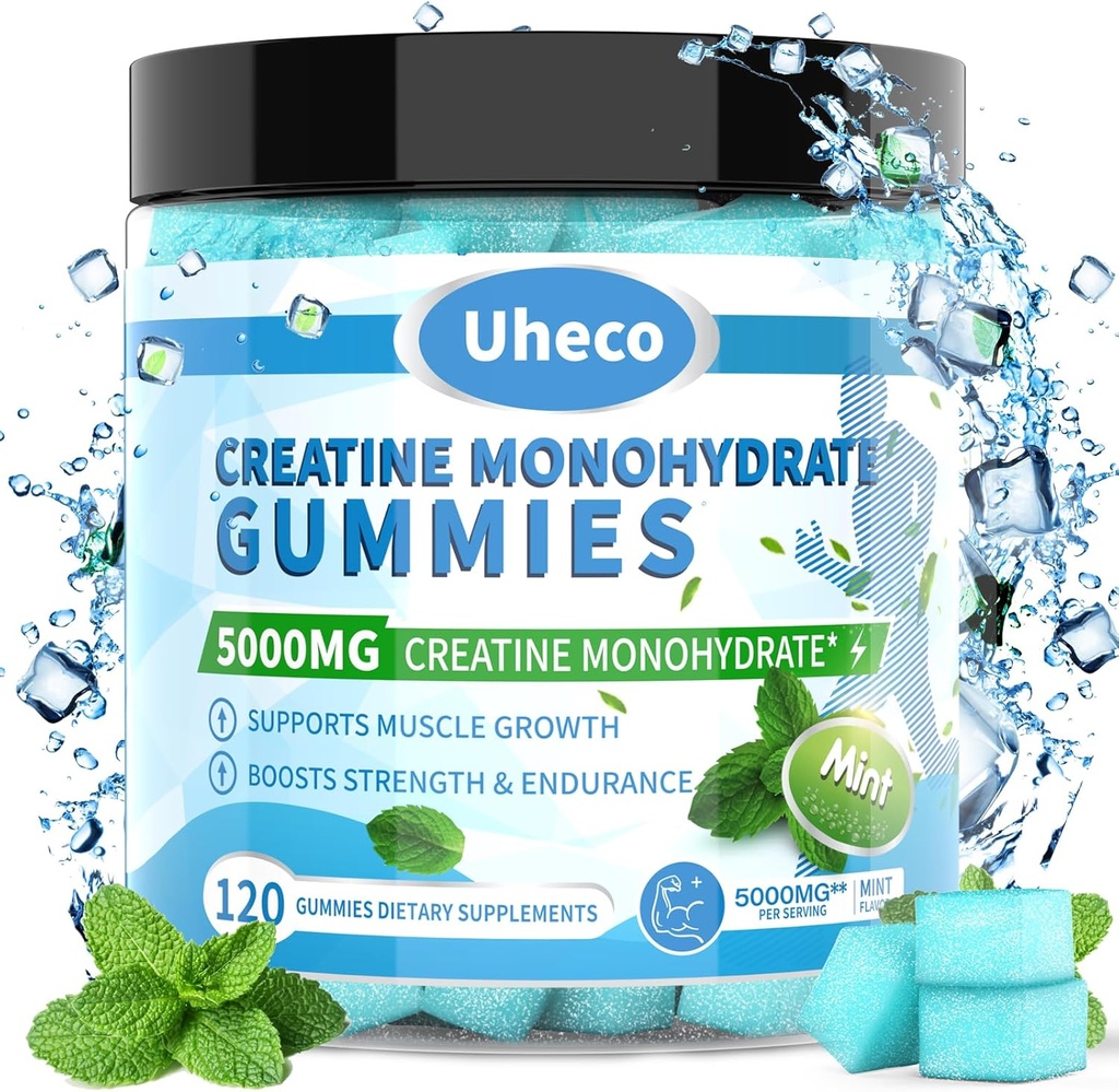 Mint Flavor Creatina Monoidrato Gummies 5000mg per uomini e donne, Contiene L-Taurina + Vitamina B12, Betaina, L-Citrullina per la resistenza muscolare, Migliorare l'eccedenza di esercizio -115 Conte